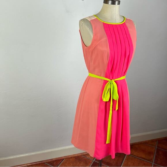 LOFT Pink Color Block Pleated Dress - Picture 2 of 9